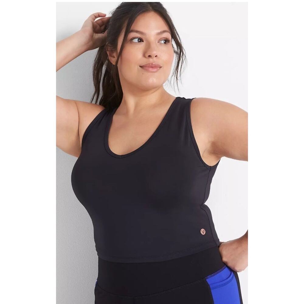 New Lane Bryant LIVI Black V-Neck Crop Tank Top Plus Size: 26/28